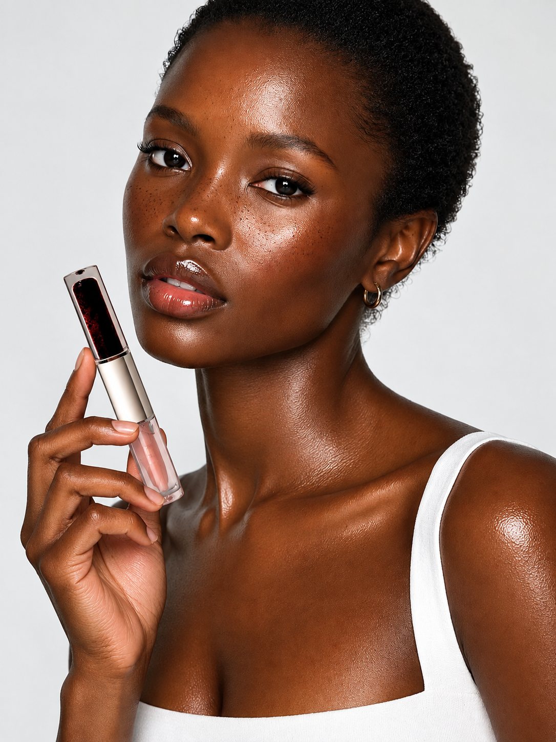 Model holding an at-home skin device