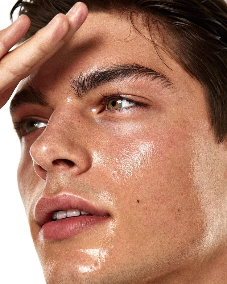 Portrait with dewy, healthy skin